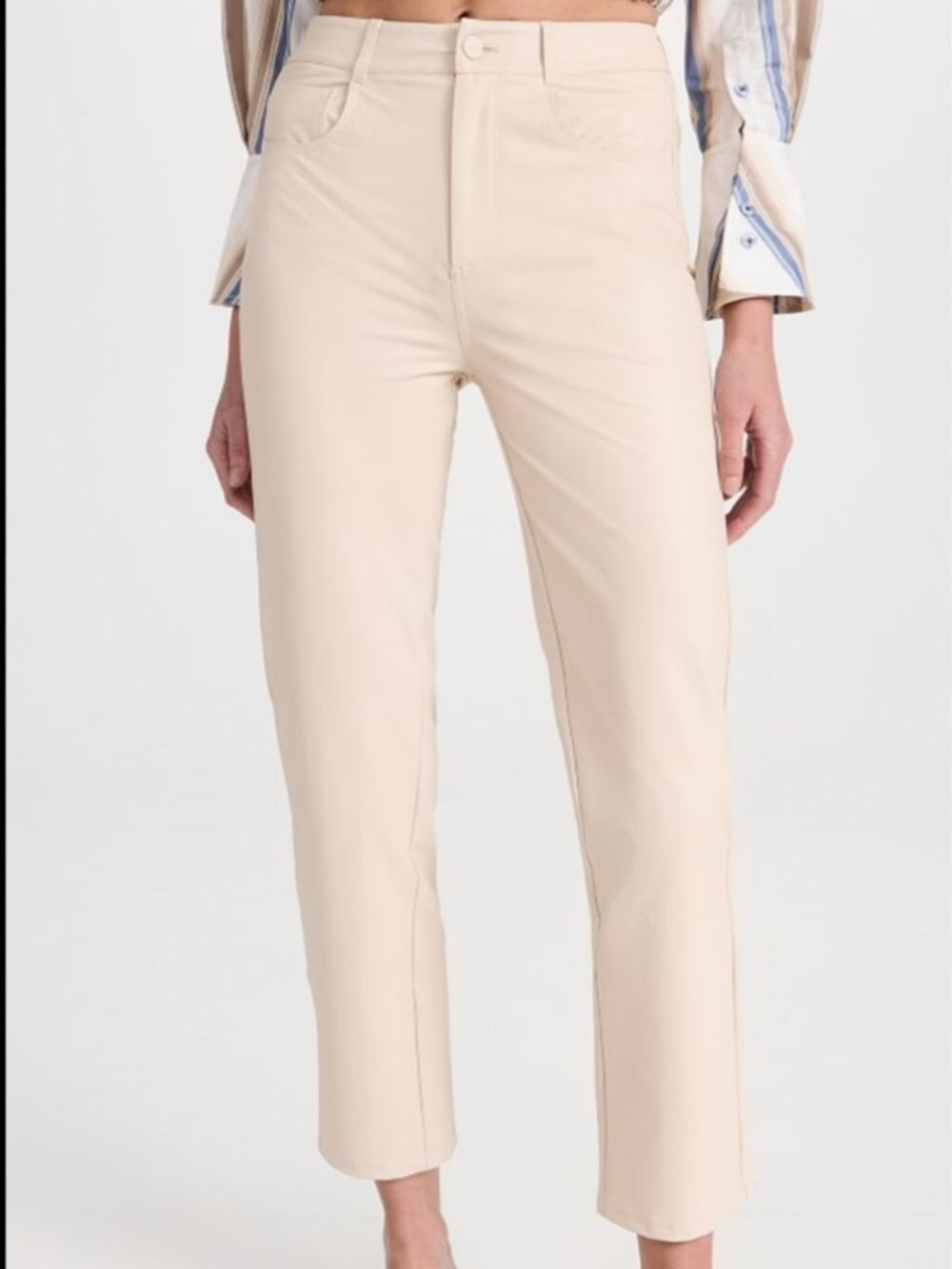 PAIGE Stella Super High-Waist Straight-Leg Faux Leather Jeans Ecru Size 34 Nwot